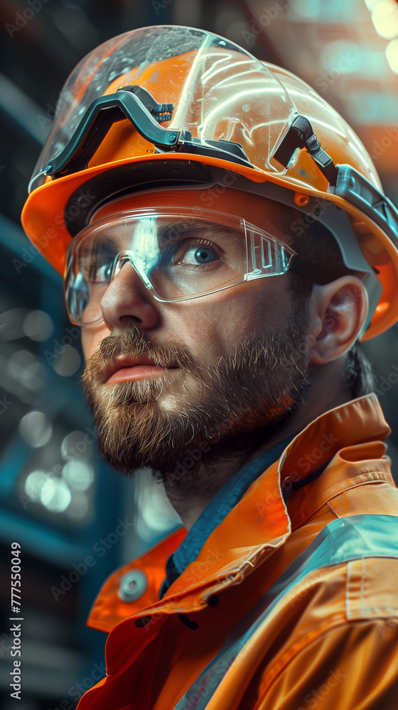 Confident Engineer in Hard Hat, Focused and Professional, Industrial Factory Backdrop Confident Engineer in Hard Hat, Focused and Professional, Industrial Factory Backdrop