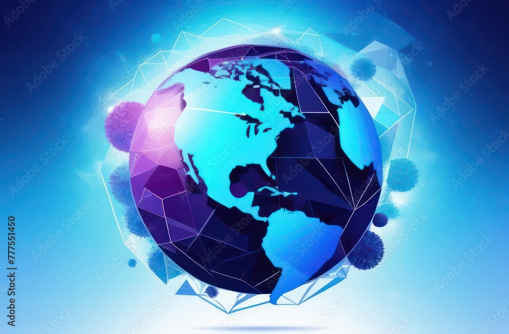 Fototapeta premium illustration featuring planet Earth on a low poly style background 