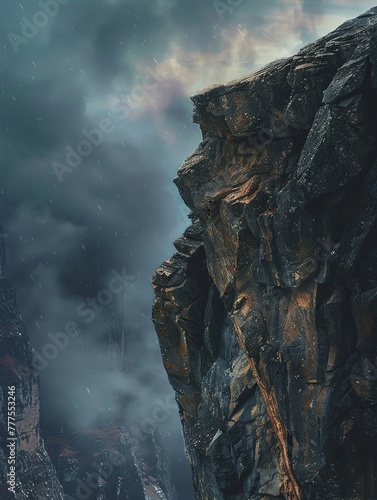 For an adrenaline-pumping cliffhanger moment, imagine a hiker hanging on to the edge of a steep cliff with a storm coming - capture the tension and thrill in the design!