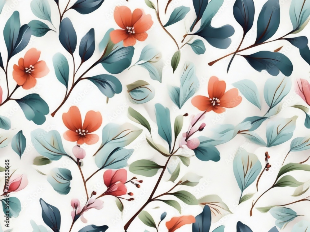 seamless pattern colorful small flowers branch leave on white background
seamless pattern colorful small flowers branch leave on white background