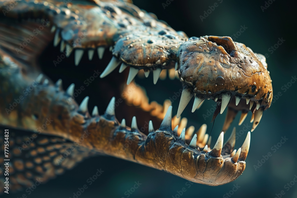A crocodile's mouth is open, showing its teeth A crocodile's mouth is open, showing its teeth