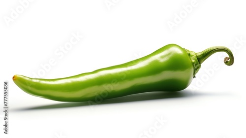 Green chili pepper isolated on white background cutout. Capsicum annuum.