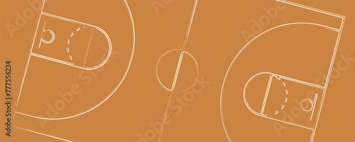 Basketball court markup. Outline of lines on basketball court. Competitive sport on the site. Stadium with markings. Vector stock graphics. To plan a strategy for sites and applications.