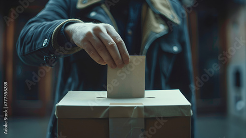 Hand putting a ballot into a ballot box, vote day, Generative Ai © Jaunali
