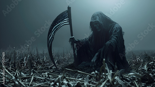 Grim Reaper with scythe as USA, USA flag, Generative Ai photo