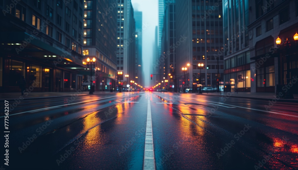 An empty city street at dusk, illuminated by neon lights and futuristic architecture, conveying a sense of solitude and uncertainty in a modern metropolis. An empty city street at dusk, illuminated by neon lights and futuristic architecture, conveying a sense of solitude and uncertainty in a modern metropolis.