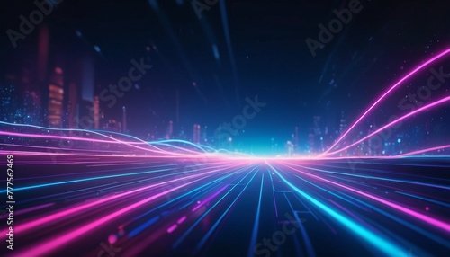 Dynamic lines of neon light streak across a futuristic highway, conveying a sense of high speed and advanced technology.