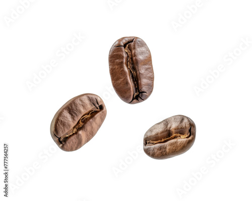 Falling roasted coffee beans isolated on transparent background