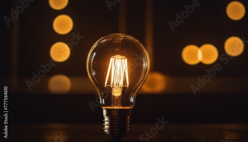 The same incandescent bulb stands out against a bokeh backdrop, highlighting its design and the warm light it emits. Its presence is symbolic of clarity amidst obscurity. AI generation