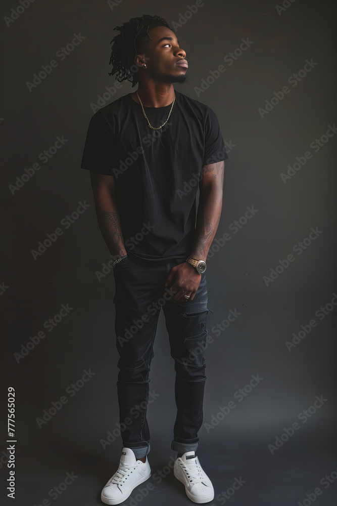 Stylish Young Man Posing in Trendy Fashion on Moody Background Banner Stylish Young Man Posing in Trendy Fashion on Moody Background Banner