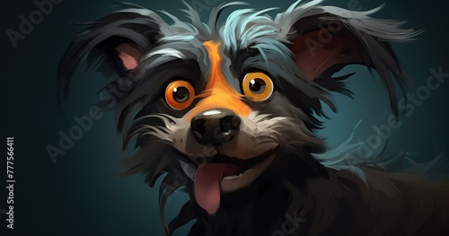 a cartoon dog with an orange and gray fur, in the style of speedpainting, dark cyan and dark bronze photo