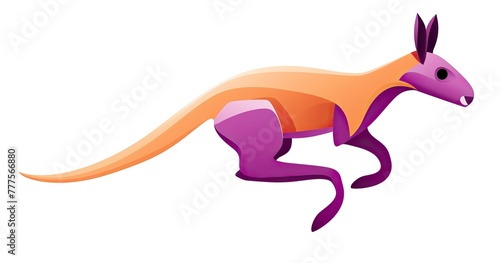 A cartoon purple kangaroo running with black eyes  in the style of expressive abstract forms  soft and rounded forms  light orange and pink  editorial illustrations  booru  gigantic scale  characteriz