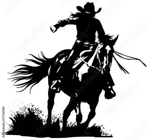 cowgirl riding a horse. silhouette in black
