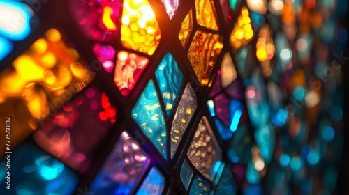 Stained glass windows casting colorful light photo
