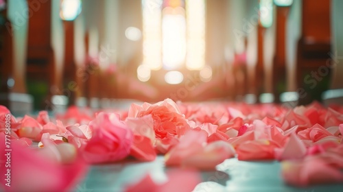 Flower petals strewn along the aisle wedding roses decor photo