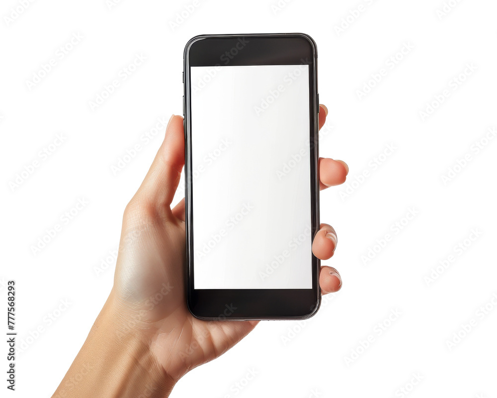 Hand holding a phone for mockup on transparent background Hand holding a phone for mockup on transparent background