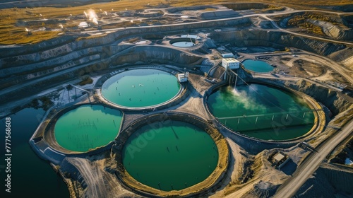Aerial View of Industrial Water Treatment Ponds, titanium mine