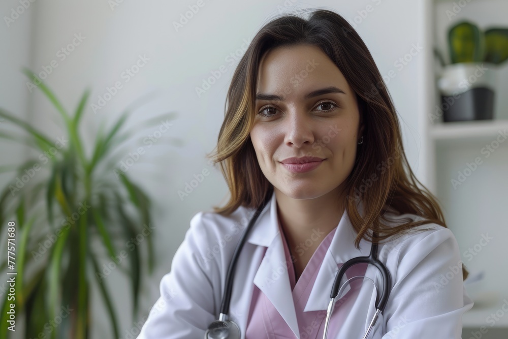 Softbox Illuminated Brazilian Doctor Woman in Clinic Softbox Illuminated Brazilian Doctor Woman in Clinic