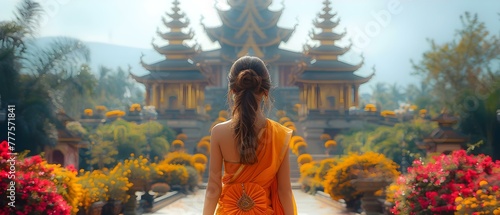 Exploring Ancient Thai City: Asian Model in Traditional Clothing for High-Quality Prints. Concept Ancient Thai City, Traditional Clothing, High-Quality Prints, Asian Model, Cultural Heritage