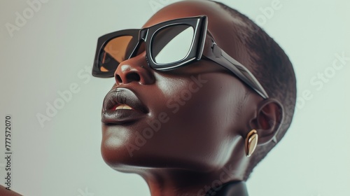Glamorous Eyewear Fashion: Realistic Skin Tone on Black Model