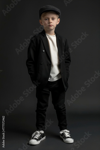 Stylish Young Boy in Classic Cap and Blazer Fashion Banner