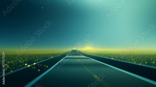 close up 3d illustration of a single pathway into the distance with hints of yellow streaks of daylight