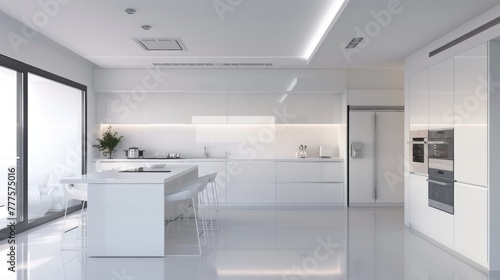 Modern Minimalist Kitchen Interior with White Design and Daylight