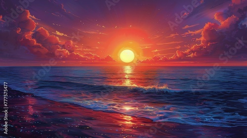 Majestic Sunset Over Ocean With Clouds