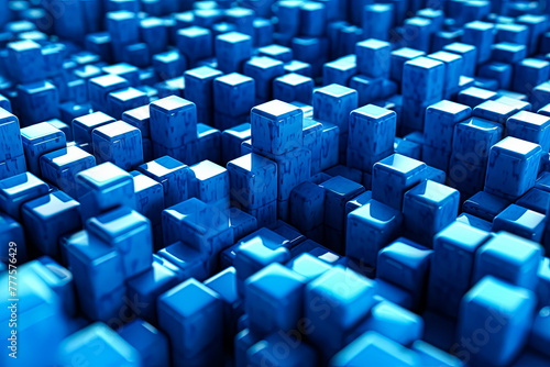 A blue image of many cubes with a blue background