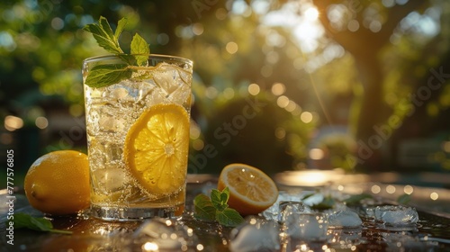 Refreshing Drink With Ice and Lemon