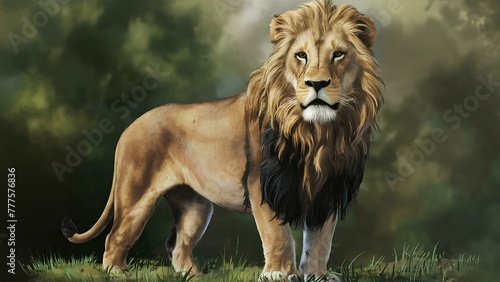 An illustration of a majestic lion in its natural habitat