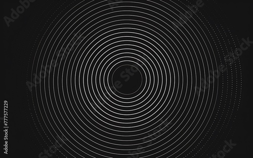 White lines form circular lines on a black background, in the style of a vector illustration