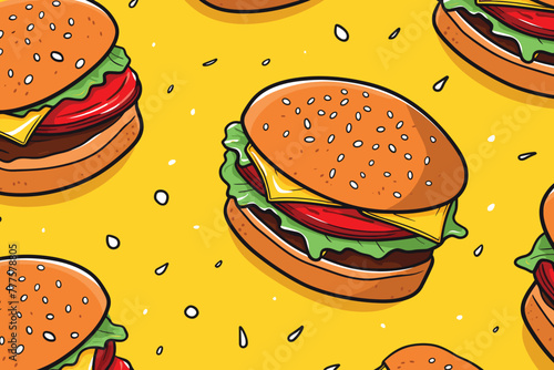 seamless burger pattern vector