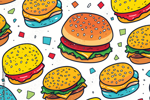 seamless burger pattern vector