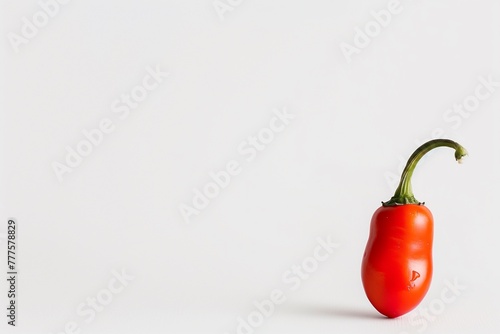 one single red chilli pepper isolated on white background with copy space