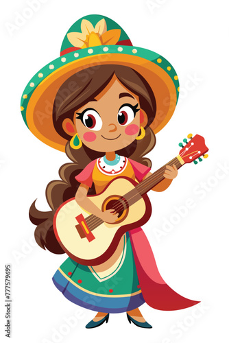 cute mexican girl playing guitar vector