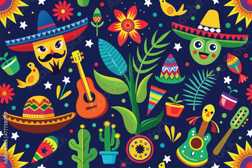 cinco de mayo themed seamless vector pattern on dark background