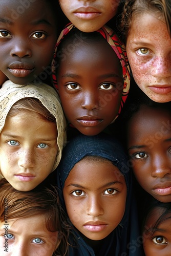 A group of children with different colored eyes and hair