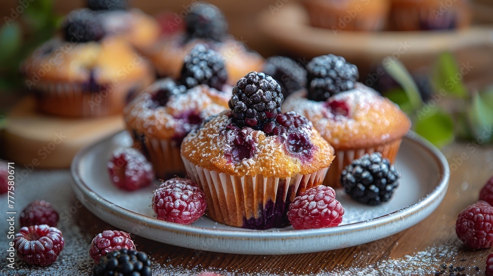Berry-Topped Muffin With Powdered Sugar
