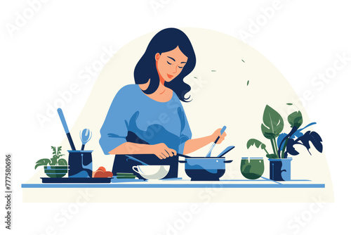 beautiful woman cooking in kitchen vector on an isolated background