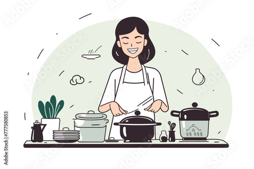 beautiful woman cooking in kitchen vector on an isolated background