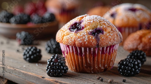 Fresh Muffin With Blueberries and Raspberries