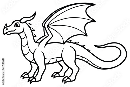 dragon line art vector on an isolated white background
