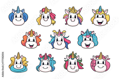 A charming set of stickers featuring cute little unicorns, sticker pack. Generative AI