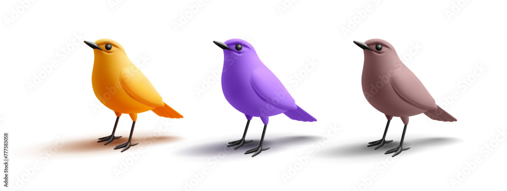 Fototapeta premium Set of colorful wild birds standing 3D. Elements for design concepts of banners, posters. Vector