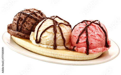 Cuadro en lienzo taça com banana split acompanhado de sorvete de creme, sorvete de chocolate e so
