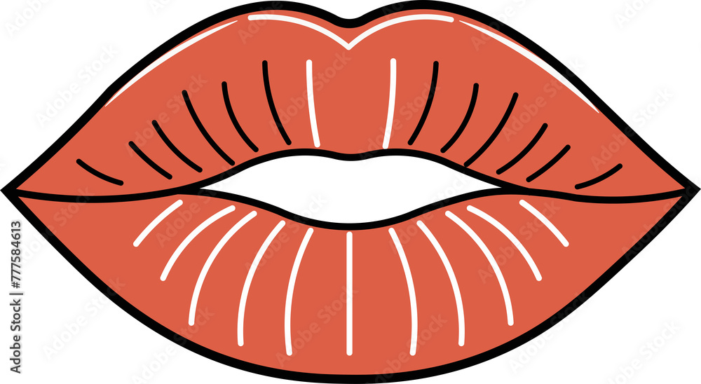 Female lips illustration. Kiss sticker with red color stick Female lips illustration. Kiss sticker with red color stick