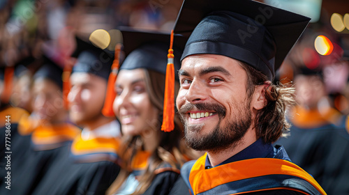 Portrait of graduates' faces beaming with joy and pride. Education and graduation theme.