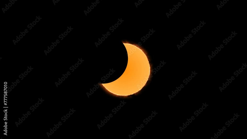 Annular solar eclipse orange light and solar flare moving from north west and pass to south east Annular solar eclipse orange light and solar flare moving from north west and pass to south east