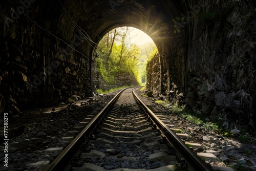 A tunnel with a train track running through it